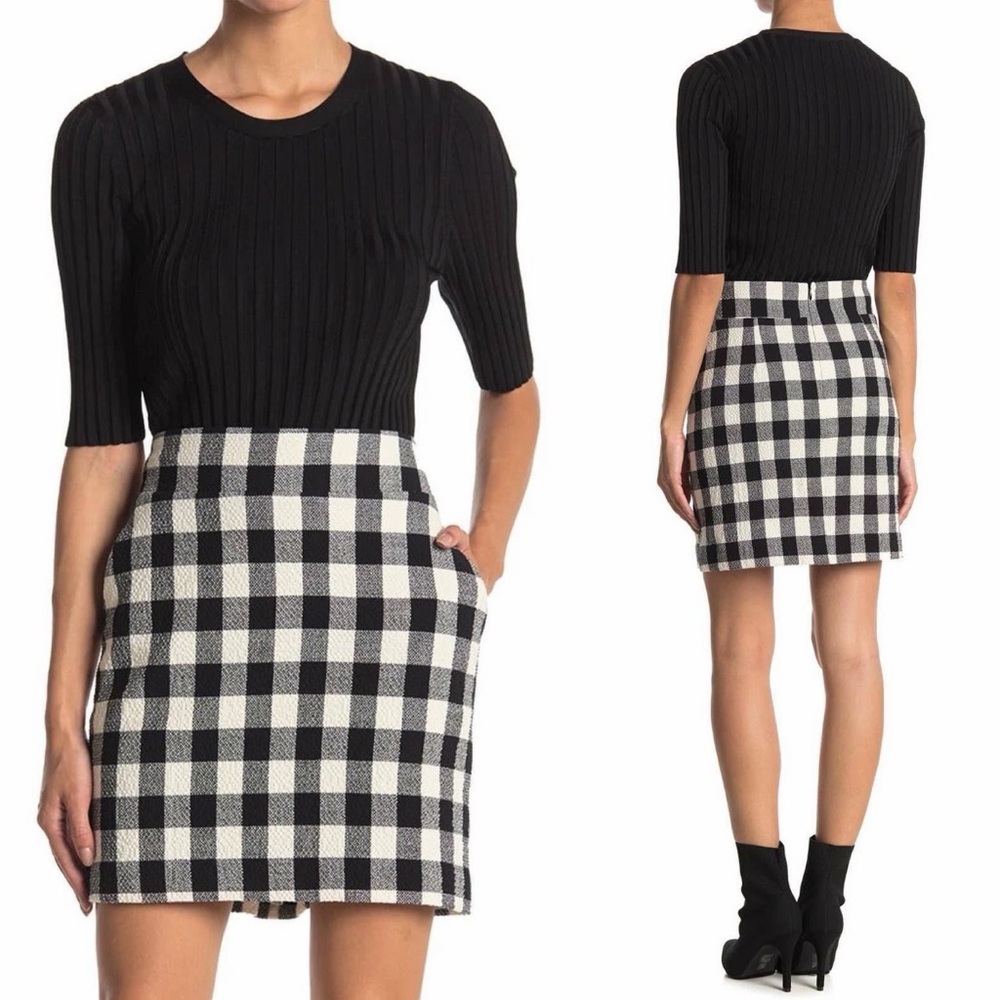 Veronica Beard Arezzo Black and White Gingham Mini Skirt Size 10
